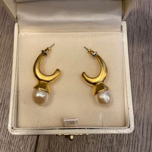 Gold and pearl drop earrings